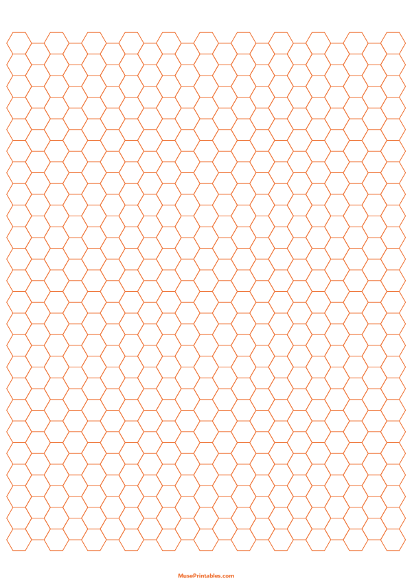 1/4 Inch Orange Hexagon Graph Paper: A4-sized paper (8.27 x 11.69)