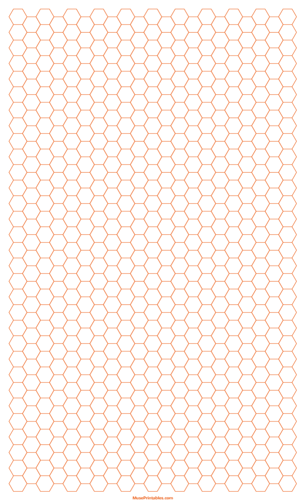 1/4 Inch Orange Hexagon Graph Paper: Legal-sized paper (8.5 x 14)