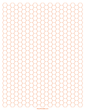 1/4 Inch Orange Hexagon Graph Paper - Letter