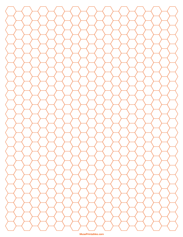1/4 Inch Orange Hexagon Graph Paper: Letter-sized paper (8.5 x 11)