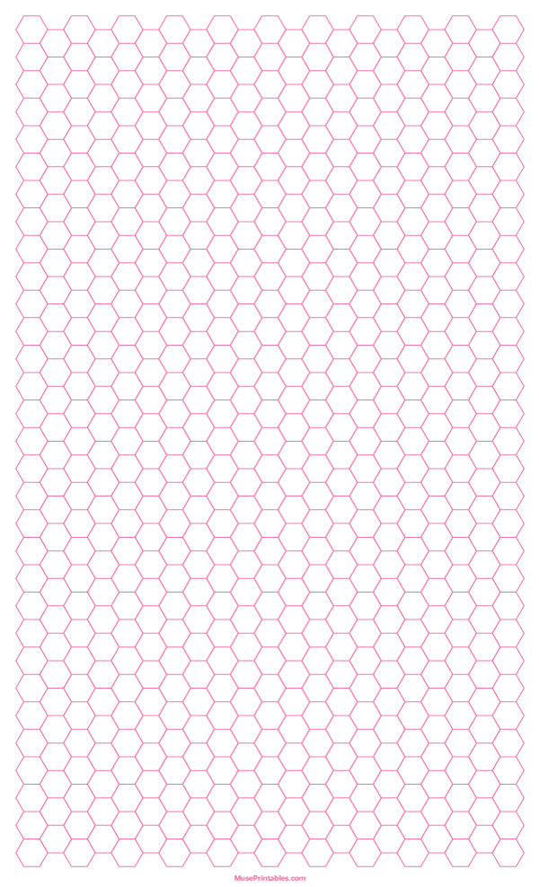 1/4 Inch Pink Hexagon Graph Paper: Legal-sized paper (8.5 x 14)