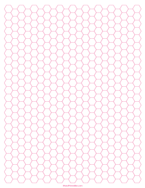 1/4 Inch Pink Hexagon Graph Paper - Letter
