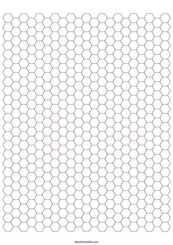 1/4 Inch Purple Hexagon Graph Paper: A4-sized paper (8.27 x 11.69)