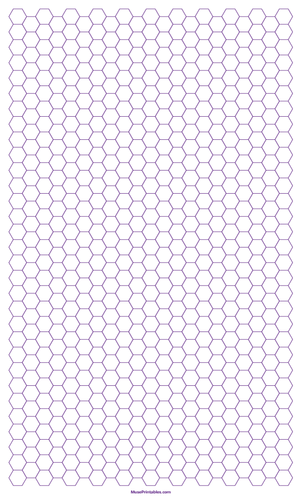 1/4 Inch Purple Hexagon Graph Paper: Legal-sized paper (8.5 x 14)