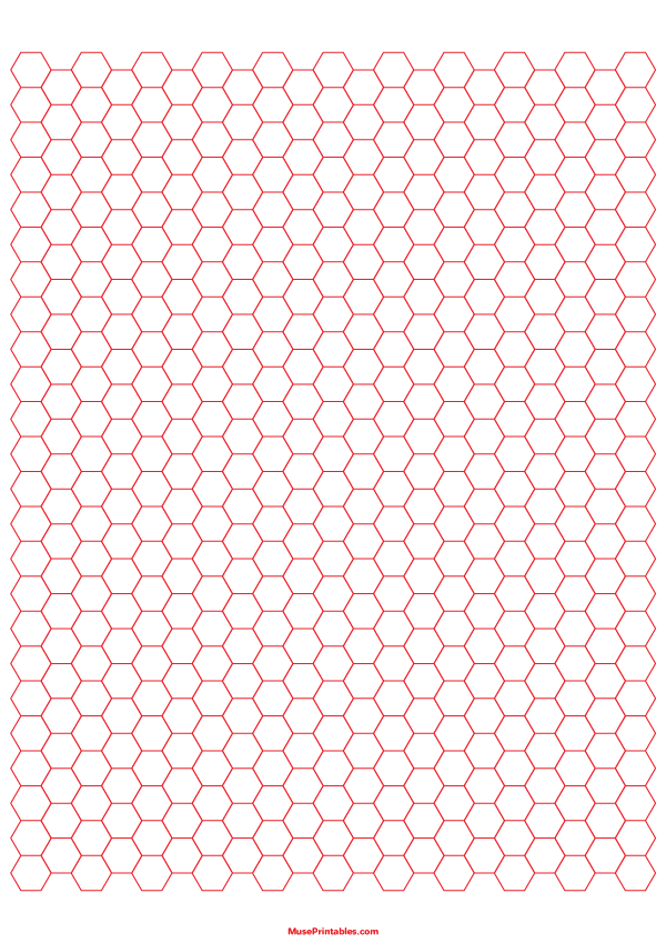 1/4 Inch Red Hexagon Graph Paper: A4-sized paper (8.27 x 11.69)
