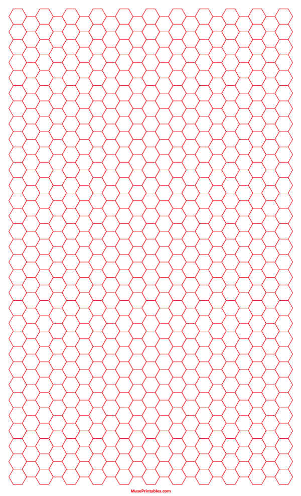 1/4 Inch Red Hexagon Graph Paper: Legal-sized paper (8.5 x 14)