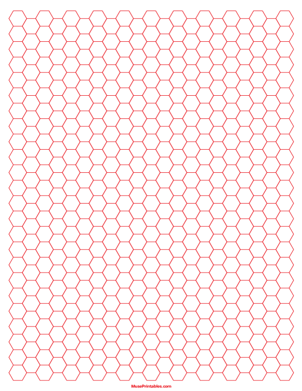 1/4 Inch Red Hexagon Graph Paper: Letter-sized paper (8.5 x 11)