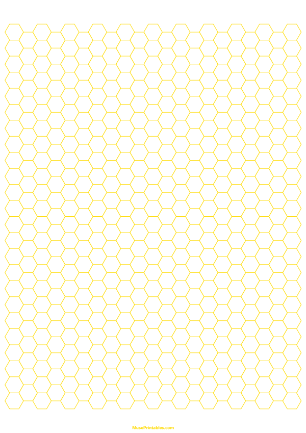 1/4 Inch Yellow Hexagon Graph Paper: A4-sized paper (8.27 x 11.69)