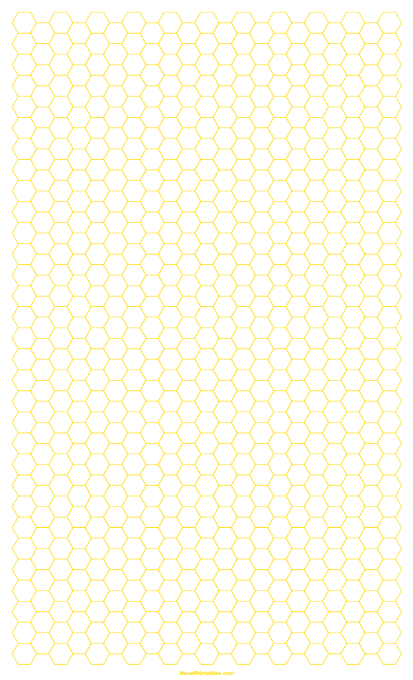 1/4 Inch Yellow Hexagon Graph Paper: Legal-sized paper (8.5 x 14)