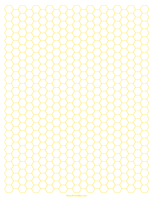 1/4 Inch Yellow Hexagon Graph Paper - Letter