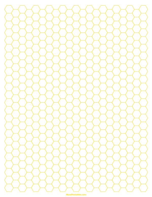 1/4 Inch Yellow Hexagon Graph Paper: Letter-sized paper (8.5 x 11)