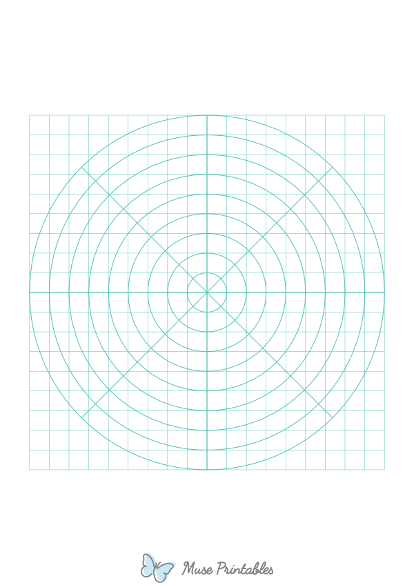 1 cm Blue Green Circular Graph Paper : A4-sized paper (8.27 x 11.69)