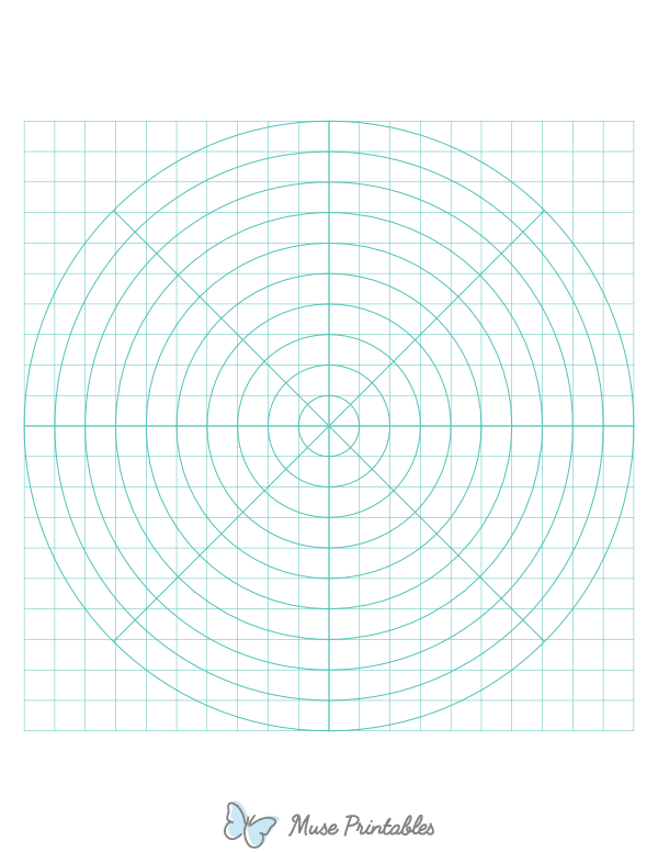 1 cm Blue Green Circular Graph Paper : Letter-sized paper (8.5 x 11)