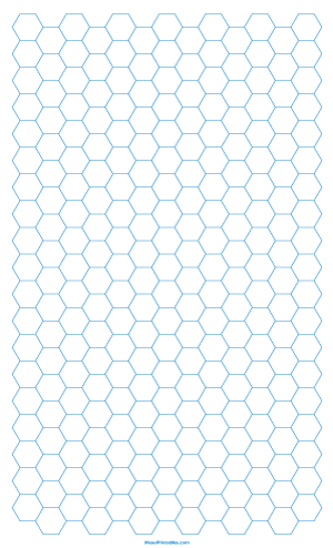 1 cm Blue Hexagon Graph Paper - Legal