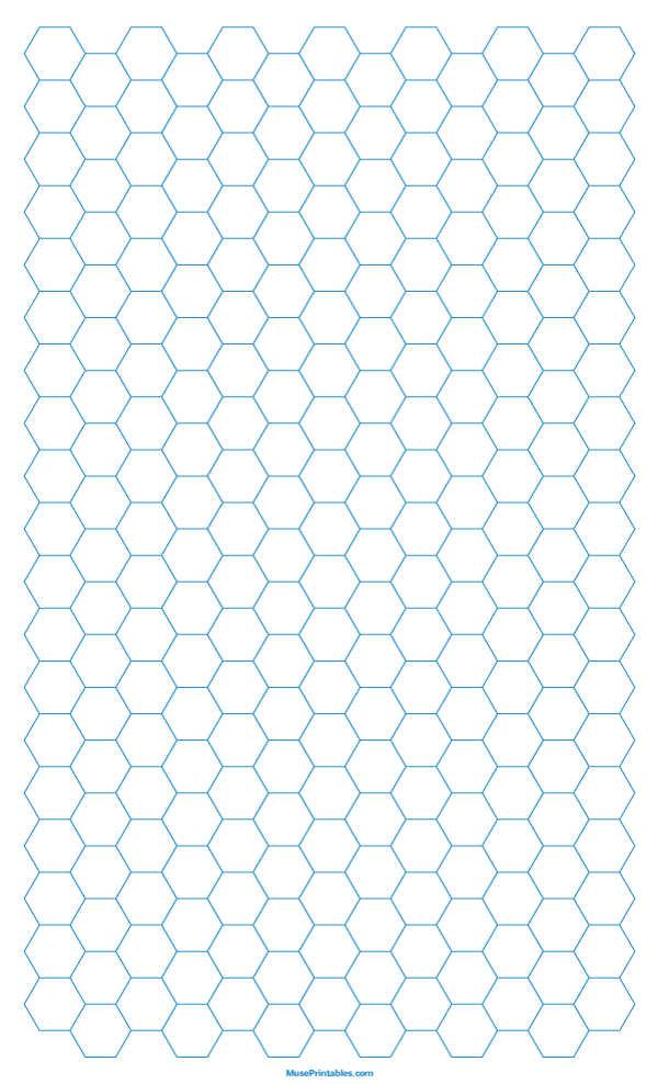 1 cm Blue Hexagon Graph Paper: Legal-sized paper (8.5 x 14)