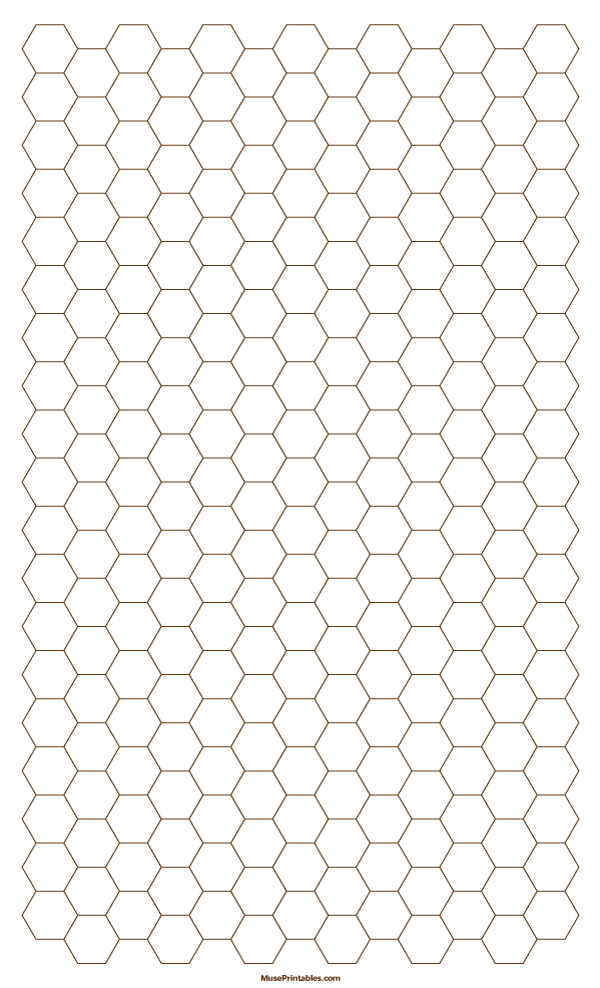 1 Cm Brown Hexagon Graph Paper: Legal-sized paper (8.5 x 14)