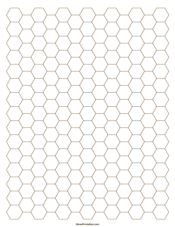 1 Cm Brown Hexagon Graph Paper: Letter-sized paper (8.5 x 11)