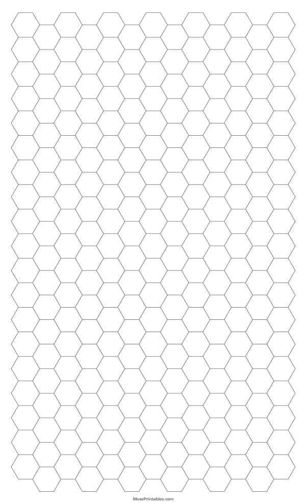 1 cm Gray Hexagon Graph Paper: Legal-sized paper (8.5 x 14)
