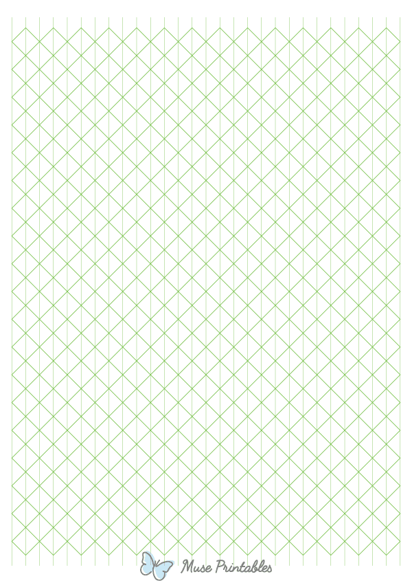 1 cm Green Axonometric Graph Paper : A4-sized paper (8.27 x 11.69)