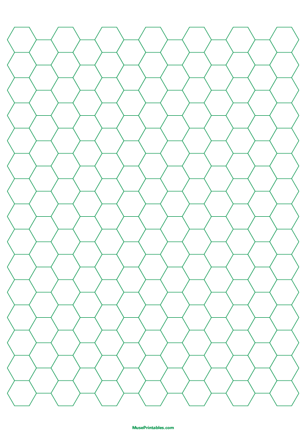 Printable 1 Cm Green Hexagon Graph Paper for A4 Paper
