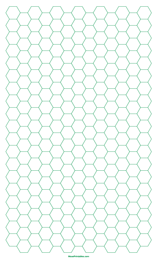 1 cm Green Hexagon Graph Paper: Legal-sized paper (8.5 x 14)