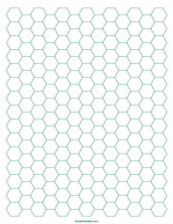 1 Cm Green Hexagon Graph Paper: Letter-sized paper (8.5 x 11)