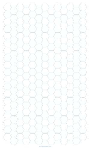 1 cm Light Blue Hexagon Graph Paper - Legal
