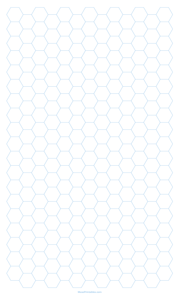 1 cm Light Blue Hexagon Graph Paper: Legal-sized paper (8.5 x 14)