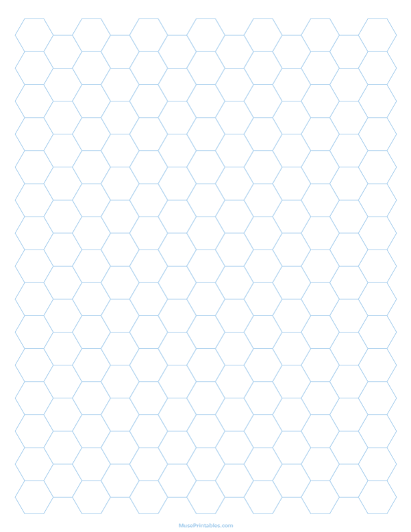 1 Cm Light Blue Hexagon Graph Paper: Letter-sized paper (8.5 x 11)