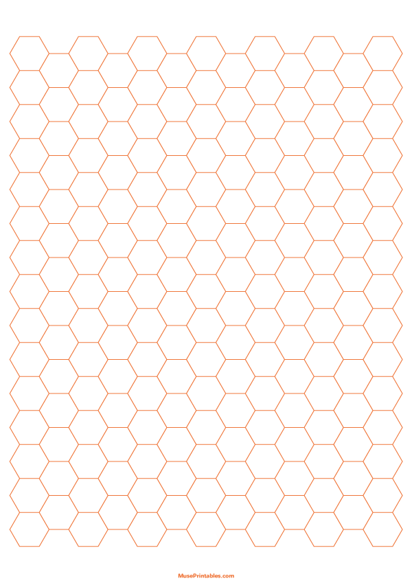 1 cm Orange Hexagon Graph Paper: A4-sized paper (8.27 x 11.69)