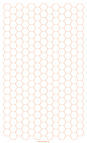 1 Cm Orange Hexagon Graph Paper - Legal