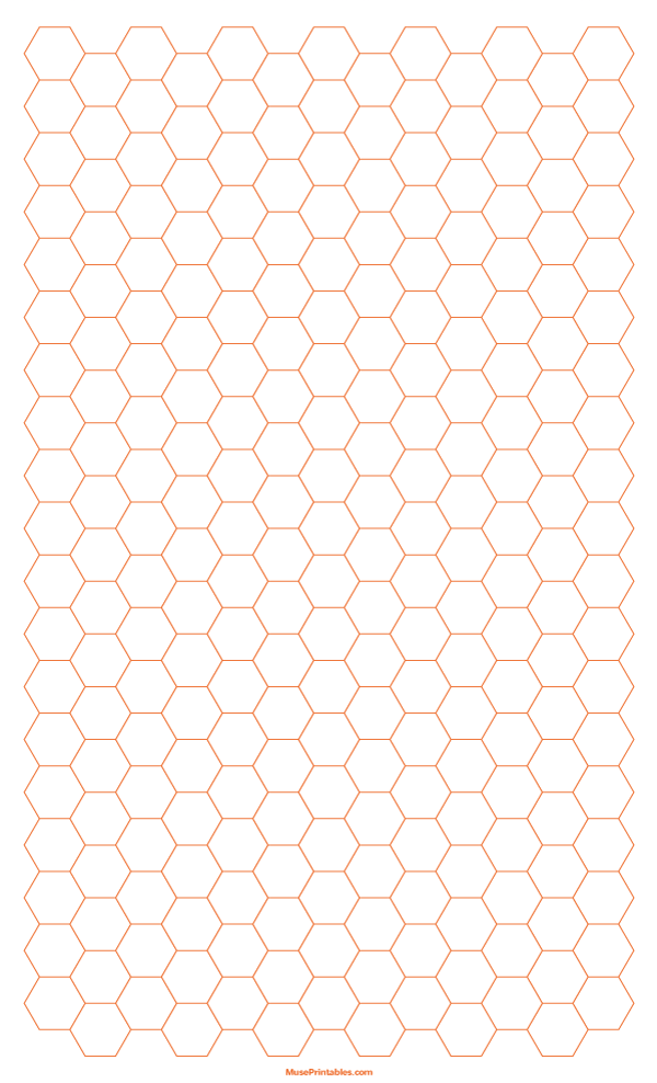 1 cm Orange Hexagon Graph Paper: Legal-sized paper (8.5 x 14)