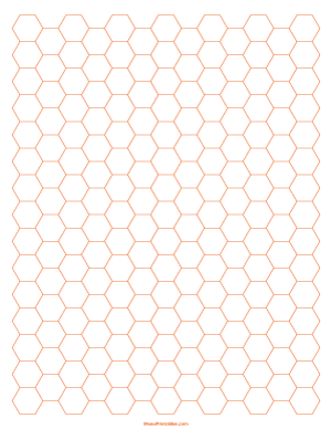 1 Cm Orange Hexagon Graph Paper - Letter
