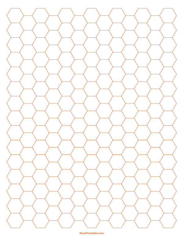 1 Cm Orange Hexagon Graph Paper: Letter-sized paper (8.5 x 11)