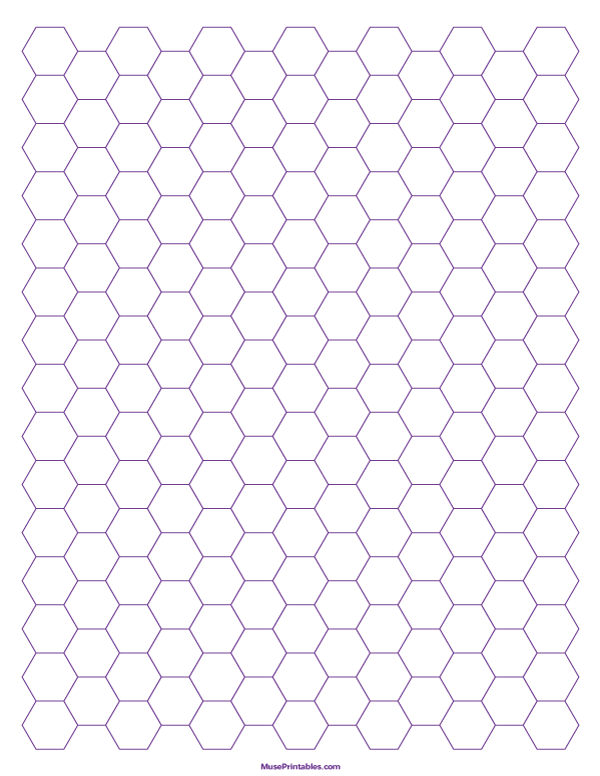 1 Cm Purple Hexagon Graph Paper: Letter-sized paper (8.5 x 11)