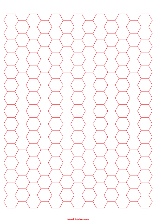 1 cm Red Hexagon Graph Paper: A4-sized paper (8.27 x 11.69)