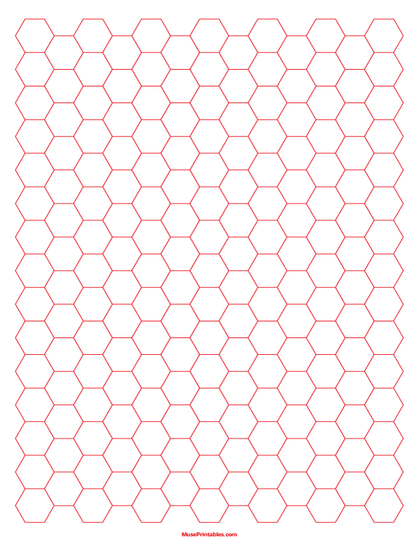 1 Cm Red Hexagon Graph Paper: Letter-sized paper (8.5 x 11)