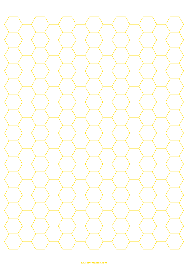 1 cm Yellow Hexagon Graph Paper: A4-sized paper (8.27 x 11.69)
