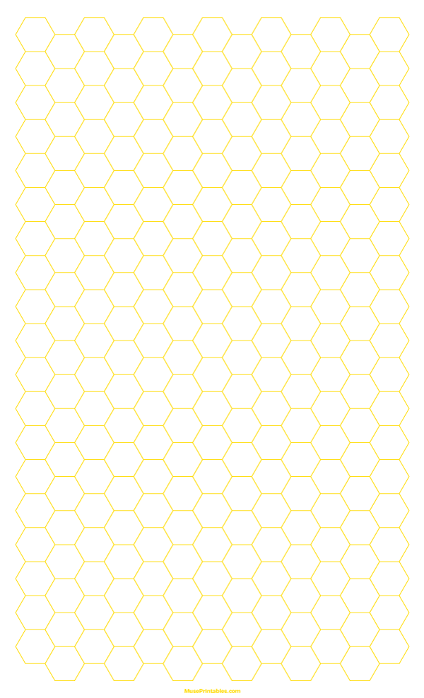 1 cm Yellow Hexagon Graph Paper: Legal-sized paper (8.5 x 14)