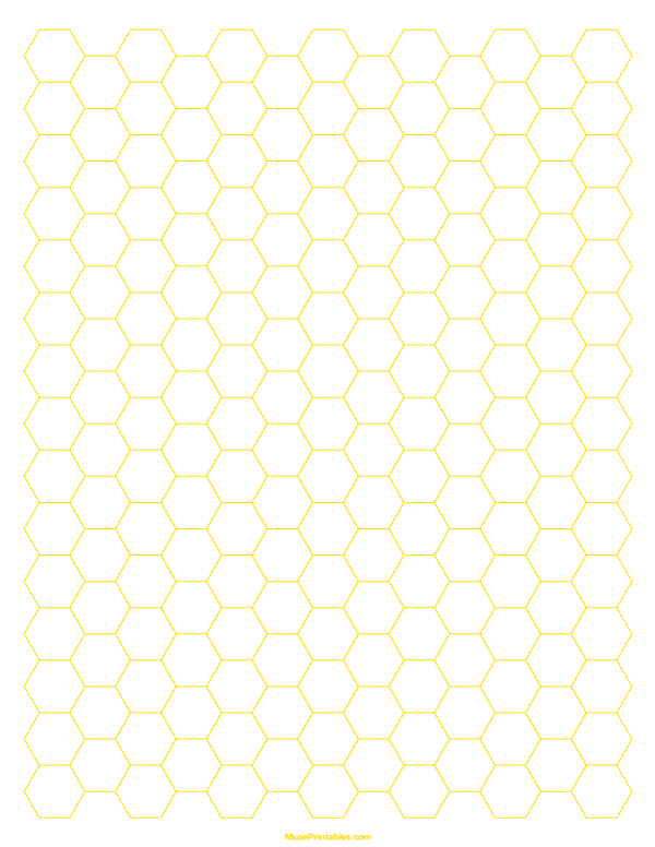 1 Cm Yellow Hexagon Graph Paper: Letter-sized paper (8.5 x 11)