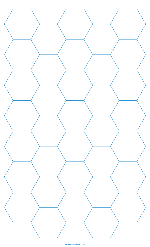 1 Inch Blue Hexagon Graph Paper: Legal-sized paper (8.5 x 14)