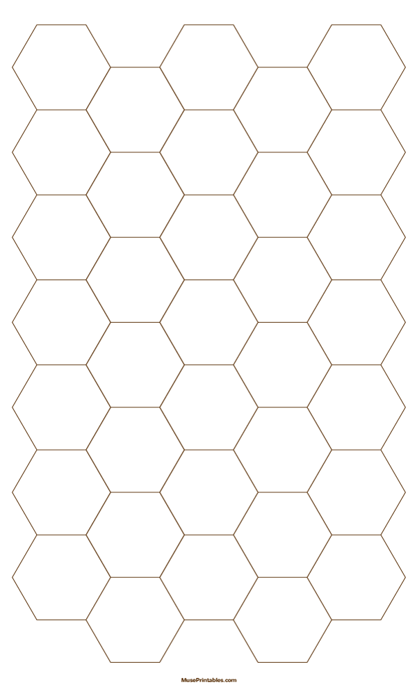 1 Inch Brown Hexagon Graph Paper: Legal-sized paper (8.5 x 14)