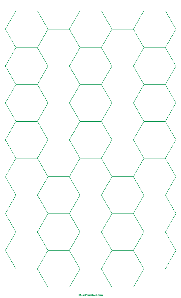 1 Inch Green Hexagon Graph Paper: Legal-sized paper (8.5 x 14)