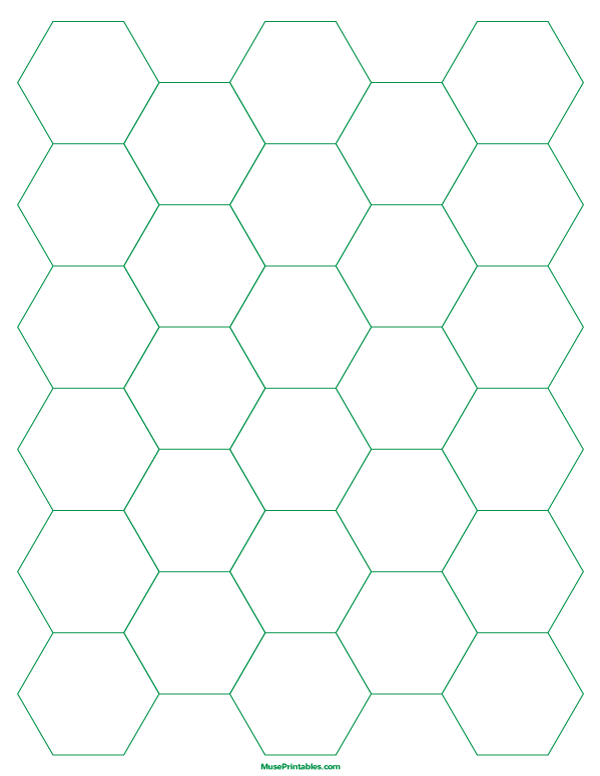1 Inch Green Hexagon Graph Paper: Letter-sized paper (8.5 x 11)