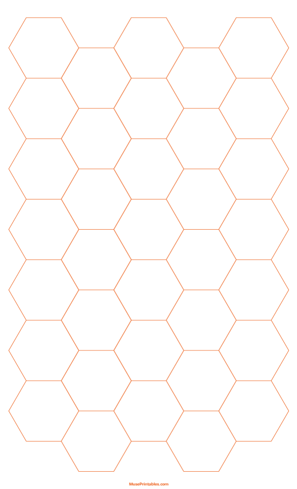 1 Inch Orange Hexagon Graph Paper: Legal-sized paper (8.5 x 14)