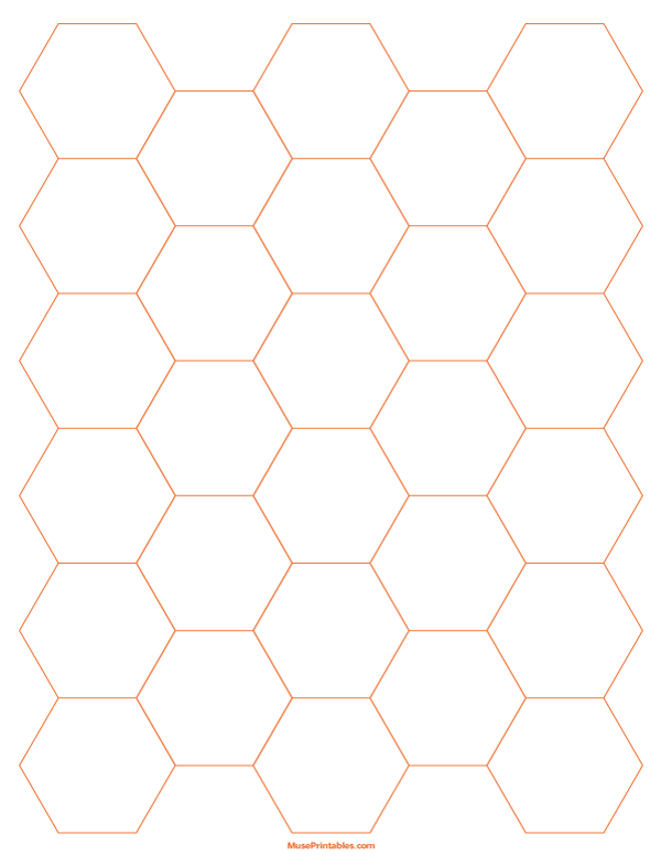 1 Inch Orange Hexagon Graph Paper: Letter-sized paper (8.5 x 11)