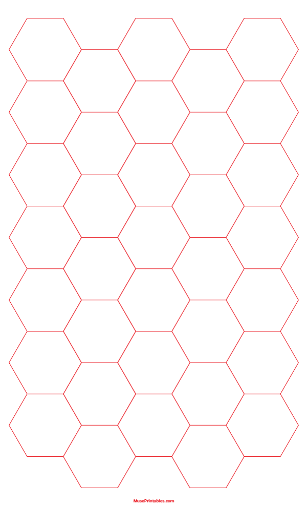 1 Inch Red Hexagon Graph Paper: Legal-sized paper (8.5 x 14)