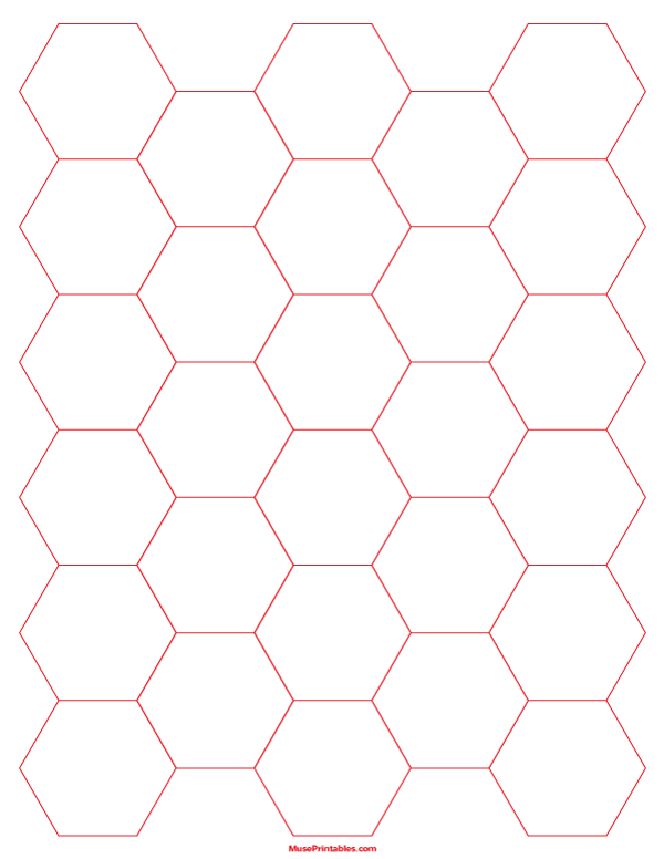 1 Inch Red Hexagon Graph Paper: Letter-sized paper (8.5 x 11)