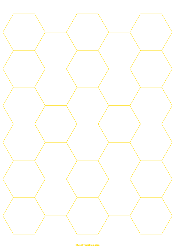1 Inch Yellow Hexagon Graph Paper: A4-sized paper (8.27 x 11.69)