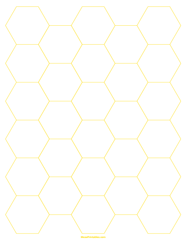 1 Inch Yellow Hexagon Graph Paper: Letter-sized paper (8.5 x 11)
